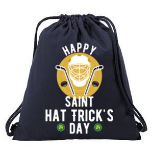 Happy Saint Hatricks Day Saint Patricks Day Holiday Hockey Gift Drawstring Bag