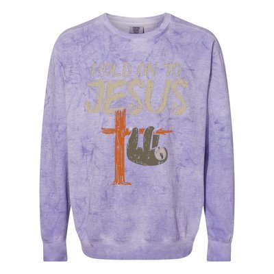 Hanging Sloth Hold On To Jesus God Christian Colorblast Crewneck Sweatshirt