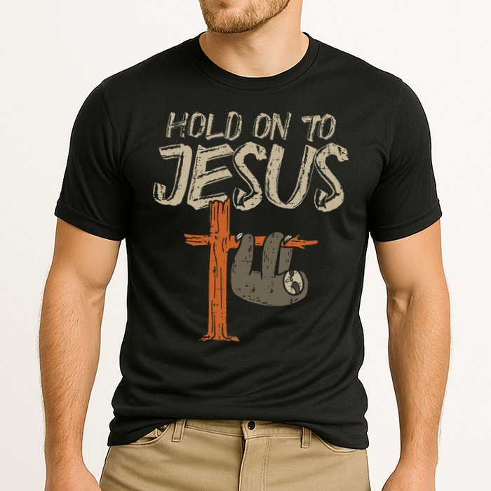 Hanging Sloth Hold On To Jesus God Christian Cooling Performance Crew T-Shirt