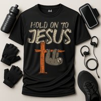 Hanging Sloth Hold On To Jesus God Christian Cooling Performance Crew T-Shirt