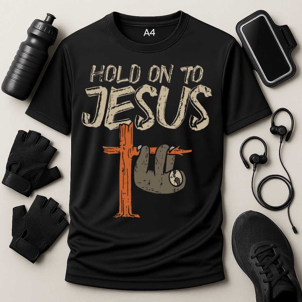 Hanging Sloth Hold On To Jesus God Christian Cooling Performance Crew T-Shirt