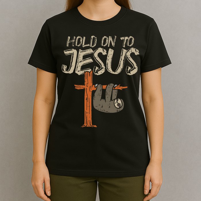 Hanging Sloth Hold On To Jesus God Christian T-Shirt