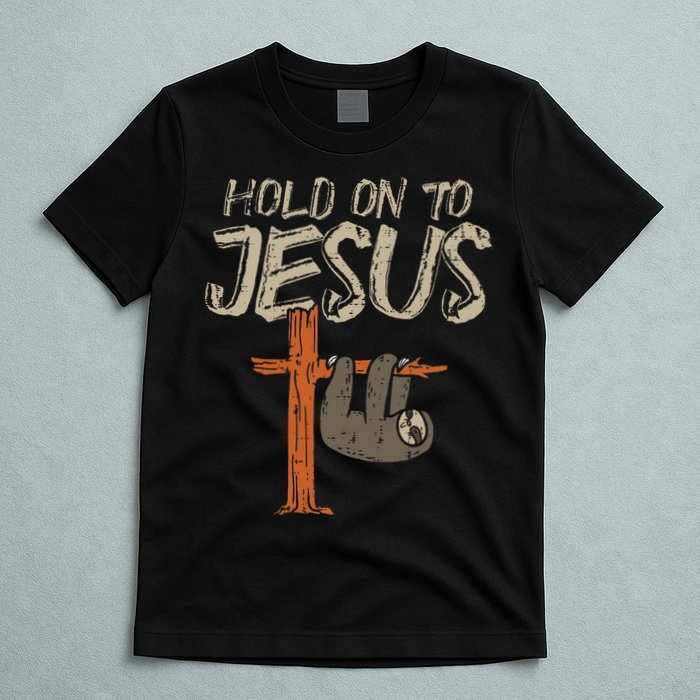 Hanging Sloth Hold On To Jesus God Christian T-Shirt