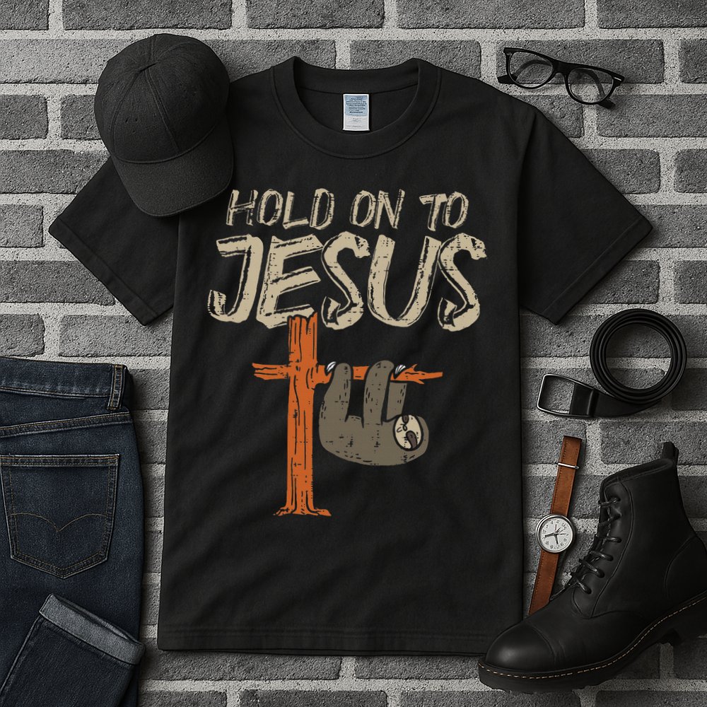 Hanging Sloth Hold On To Jesus God Christian Tall T-Shirt