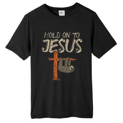 Hanging Sloth Hold On To Jesus God Christian Tall Fusion ChromaSoft Performance T-Shirt