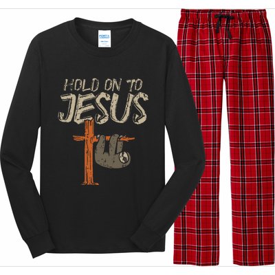 Hanging Sloth Hold On To Jesus God Christian Long Sleeve Pajama Set