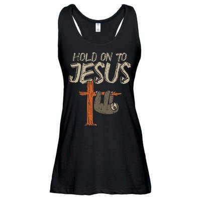 Hanging Sloth Hold On To Jesus God Christian Ladies Essential Flowy Tank