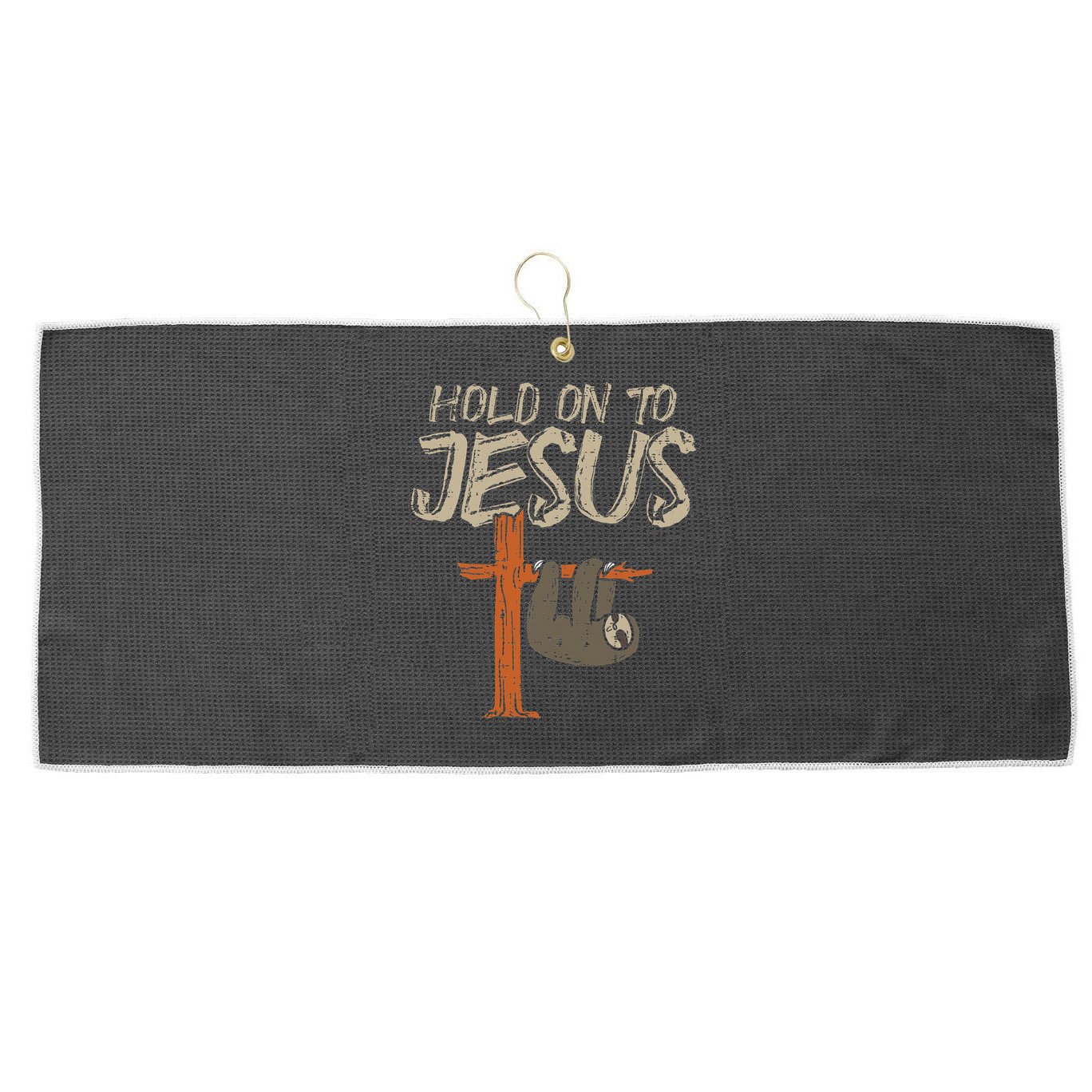 Hanging Sloth Hold On To Jesus God Christian Large Microfiber Waffle Golf Towel