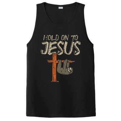 Hanging Sloth Hold On To Jesus God Christian PosiCharge Competitor Tank