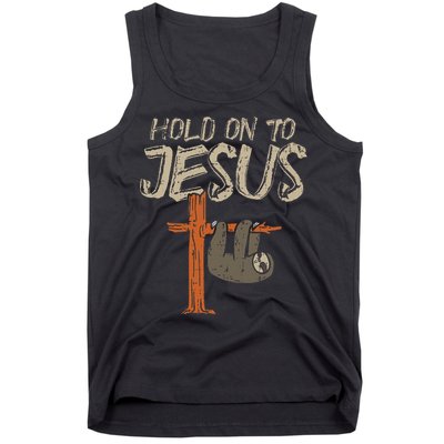 Hanging Sloth Hold On To Jesus God Christian Tank Top