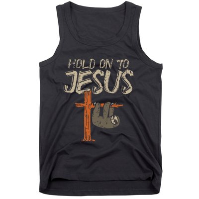 Hanging Sloth Hold On To Jesus God Christian Tank Top