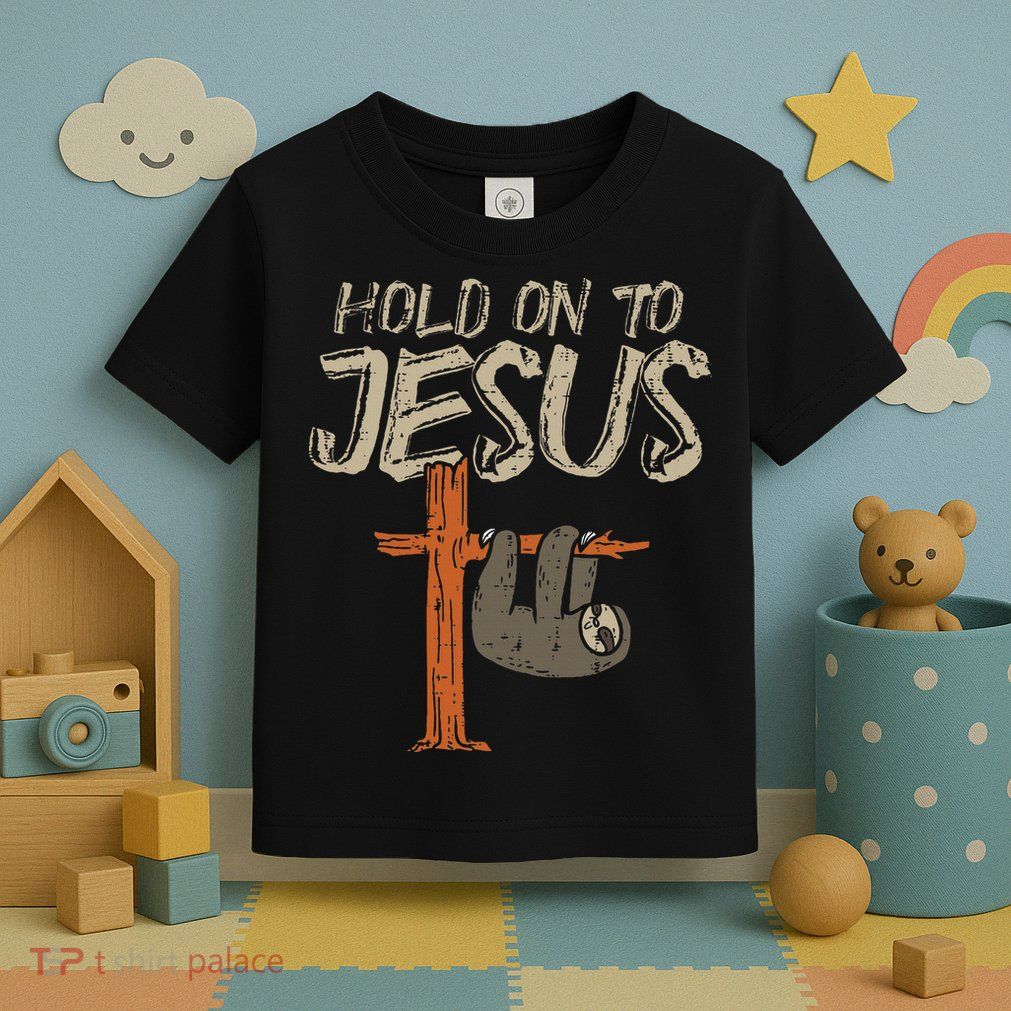 Hanging Sloth Hold On To Jesus God Christian Toddler T-Shirt