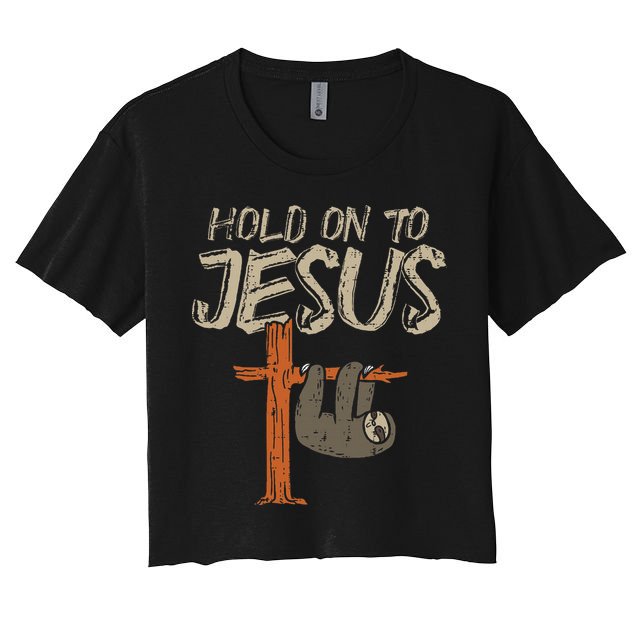 Hanging Sloth Hold On To Jesus God Christian Crop Top