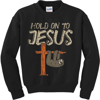 Hanging Sloth Hold On To Jesus God Christian Kids Sweatshirt