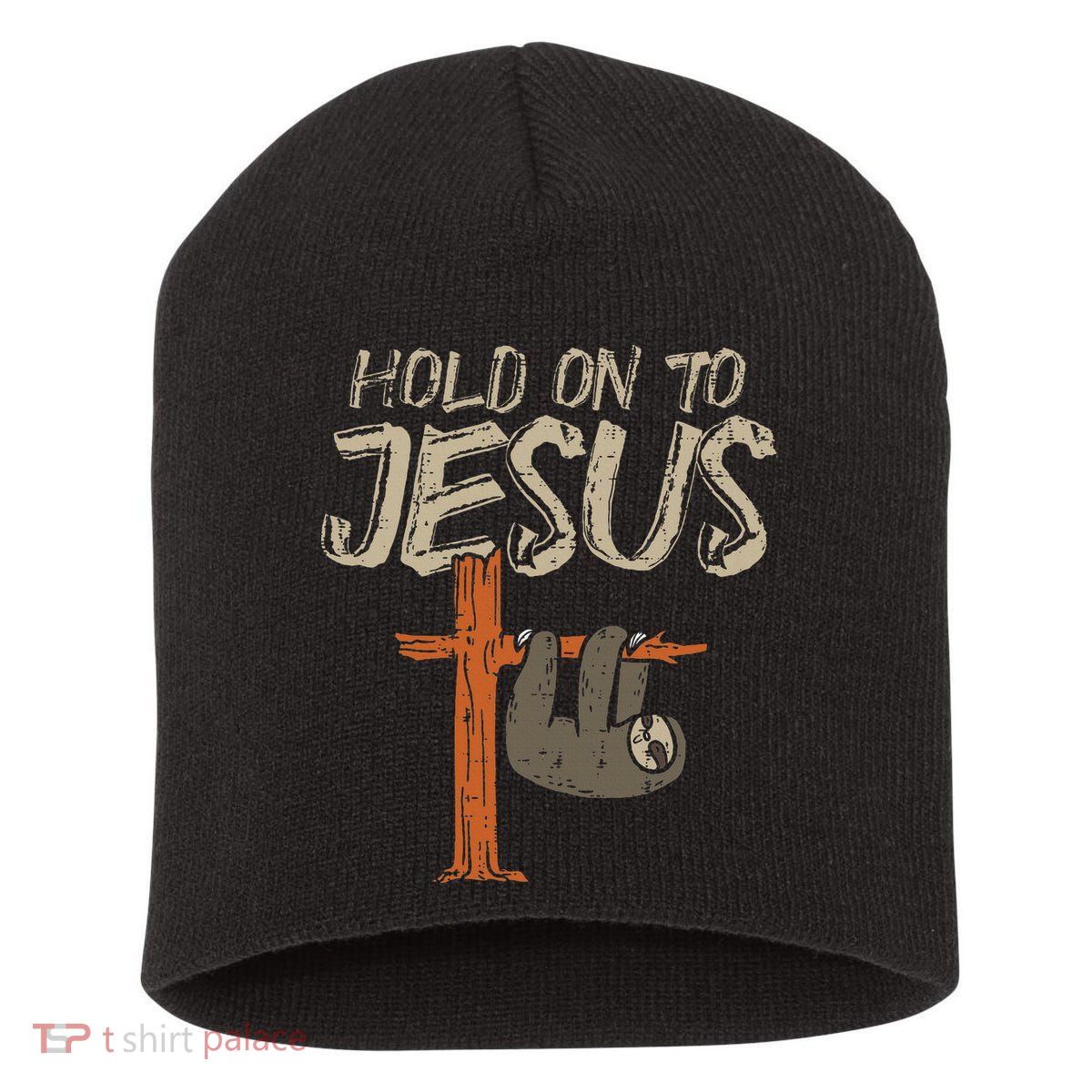 Hanging Sloth Hold On To Jesus God Christian Short Acrylic Beanie