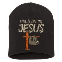 Hanging Sloth Hold On To Jesus God Christian Short Acrylic Beanie