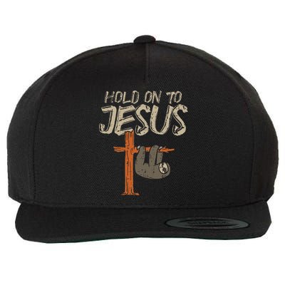 Hanging Sloth Hold On To Jesus God Christian Wool Snapback Cap