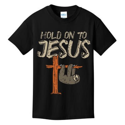 Hanging Sloth Hold On To Jesus God Christian Kids T-Shirt