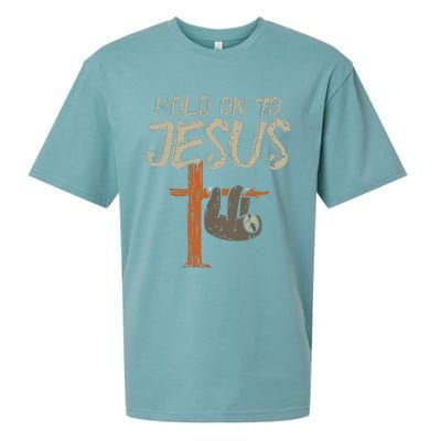 Hanging Sloth Hold On To Jesus God Christian Sueded Cloud Jersey T-Shirt