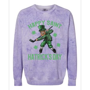 Happy Saint Hatricks Day St Patrick's Day Hockey Leprechaun Gift Colorblast Crewneck Sweatshirt