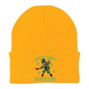 Happy Saint Hatricks Day St Patrick's Day Hockey Leprechaun Gift Knit Cap Winter Beanie