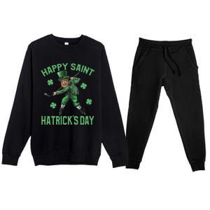 Happy Saint Hatricks Day St Patrick's Day Hockey Leprechaun Gift Premium Crewneck Sweatsuit Set