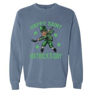 Happy Saint Hatricks Day St Patrick's Day Hockey Leprechaun Gift Garment-Dyed Sweatshirt