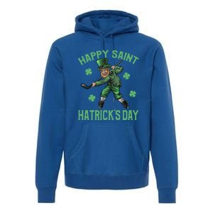 Happy Saint Hatricks Day St Patrick's Day Hockey Leprechaun Gift Premium Hoodie