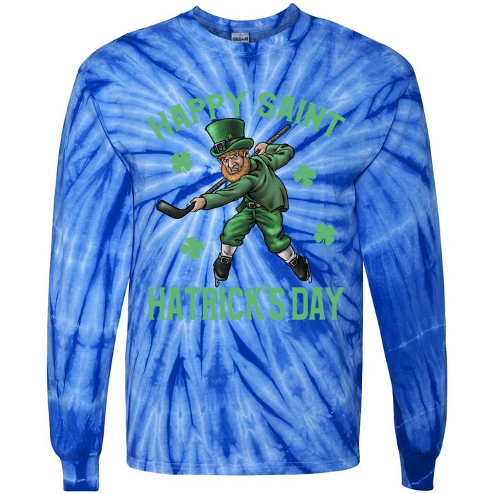 Happy Saint Hatricks Day St Patrick's Day Hockey Leprechaun Gift Tie-Dye Long Sleeve Shirt