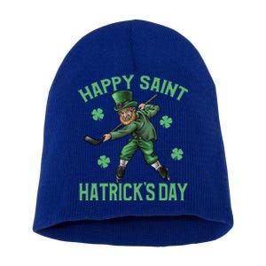 Happy Saint Hatricks Day St Patrick's Day Hockey Leprechaun Gift Short Acrylic Beanie