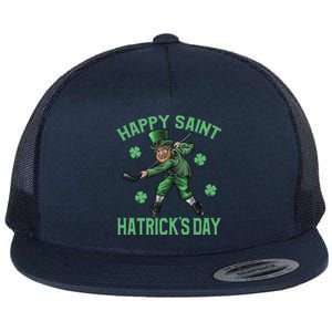 Happy Saint Hatricks Day St Patrick's Day Hockey Leprechaun Gift Flat Bill Trucker Hat