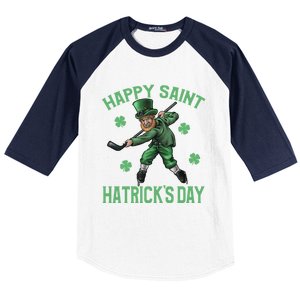 Happy Saint Hatricks Day St Patrick's Day Hockey Leprechaun Gift Baseball Sleeve Shirt