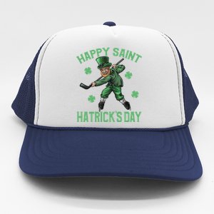 Happy Saint Hatricks Day St Patrick's Day Hockey Leprechaun Gift Trucker Hat