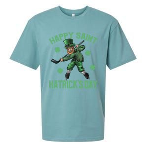 Happy Saint Hatricks Day St Patrick's Day Hockey Leprechaun Gift Sueded Cloud Jersey T-Shirt