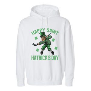 Happy Saint Hatricks Day St Patrick's Day Hockey Leprechaun Gift Garment-Dyed Fleece Hoodie