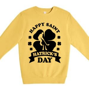 Happy Saint Hatrick's Day Hockey Fan Player St Patrick's Day Gift Premium Crewneck Sweatshirt