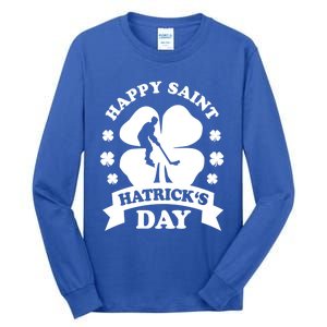 Happy Saint Hatrick's Day Hockey Fan Player St Patrick's Day Gift Tall Long Sleeve T-Shirt