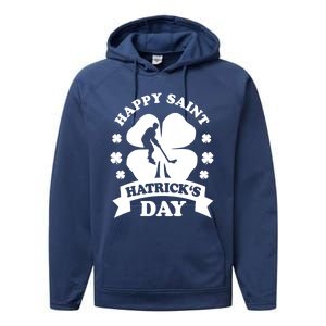 Happy Saint Hatrick's Day Hockey Fan Player St Patrick's Day Gift Performance Fleece Hoodie