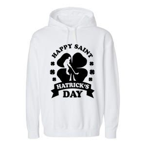 Happy Saint Hatrick's Day Hockey Fan Player St Patrick's Day Gift Garment-Dyed Fleece Hoodie