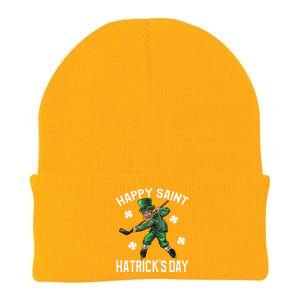 Happy Saint Hatricks Day St Patrick's Day Hockey Leprechaun Knit Cap Winter Beanie