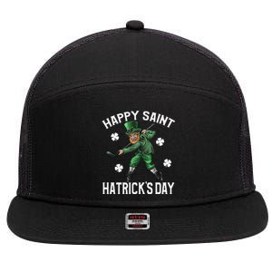 Happy Saint Hatricks Day St Patrick's Day Hockey Leprechaun 7 Panel Mesh Trucker Snapback Hat