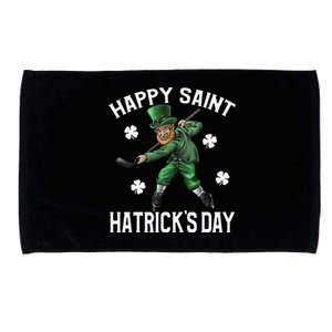 Happy Saint Hatricks Day St Patrick's Day Hockey Leprechaun Microfiber Hand Towel