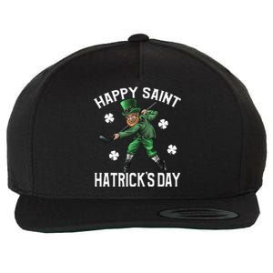 Happy Saint Hatricks Day St Patrick's Day Hockey Leprechaun Wool Snapback Cap