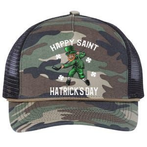 Happy Saint Hatricks Day St Patrick's Day Hockey Leprechaun Retro Rope Trucker Hat Cap