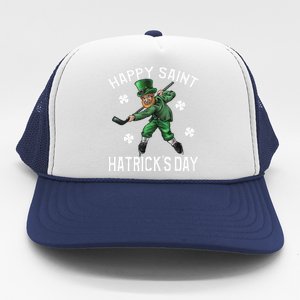 Happy Saint Hatricks Day St Patrick's Day Hockey Leprechaun Trucker Hat