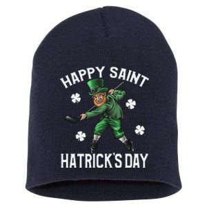 Happy Saint Hatricks Day St Patrick's Day Hockey Leprechaun Short Acrylic Beanie