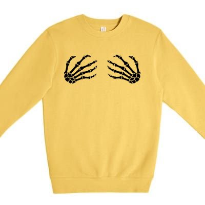 Halloween Skeleton Hands Boobs Funny Cool Gift Premium Crewneck Sweatshirt