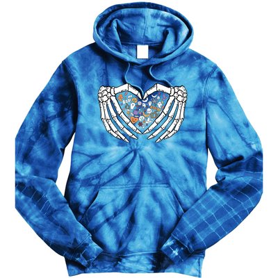 Halloween Skeleton Hand Sign Heart Gift Tie Dye Hoodie