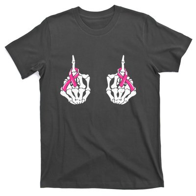 Hallowen Skeleton Hand Fuck Cancer Pink Funny Breast Cancer Awareness Gift T-Shirt