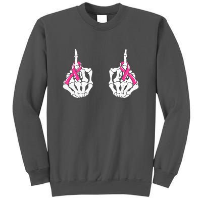 Hallowen Skeleton Hand Fuck Cancer Pink Funny Breast Cancer Awareness Gift Tall Sweatshirt